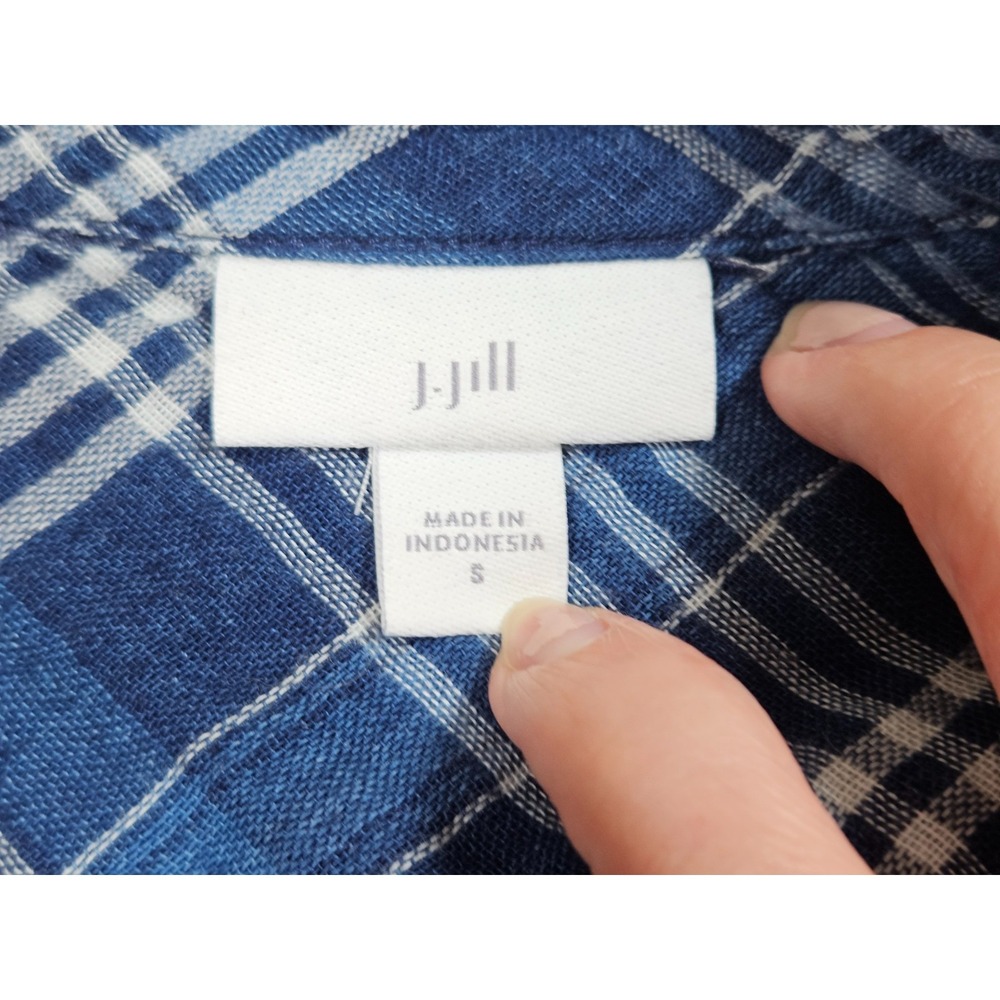 J. Jill Button Front Shirt Womens Small Blue White Plaid Cotton Ombre Tunic - Picture 6 of 9